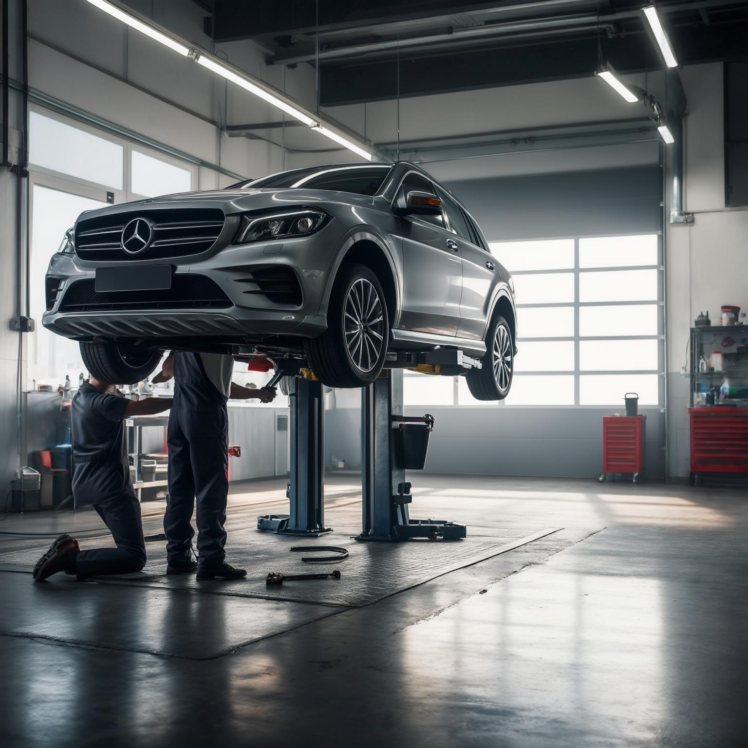Mechanic working on car in auto repair shop